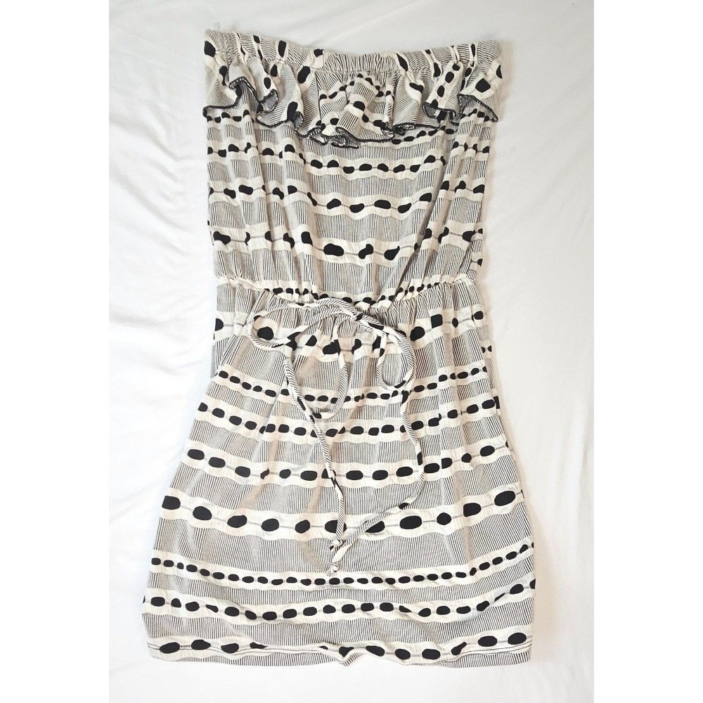 Milliore Black White Geometric Stripe Ruffle Strapless Mini Dress Large